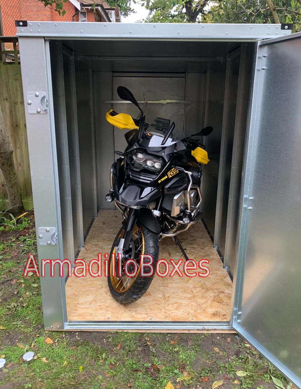 BMW 1250GSA Fatboy slim ArmadilloBoxes secure shed