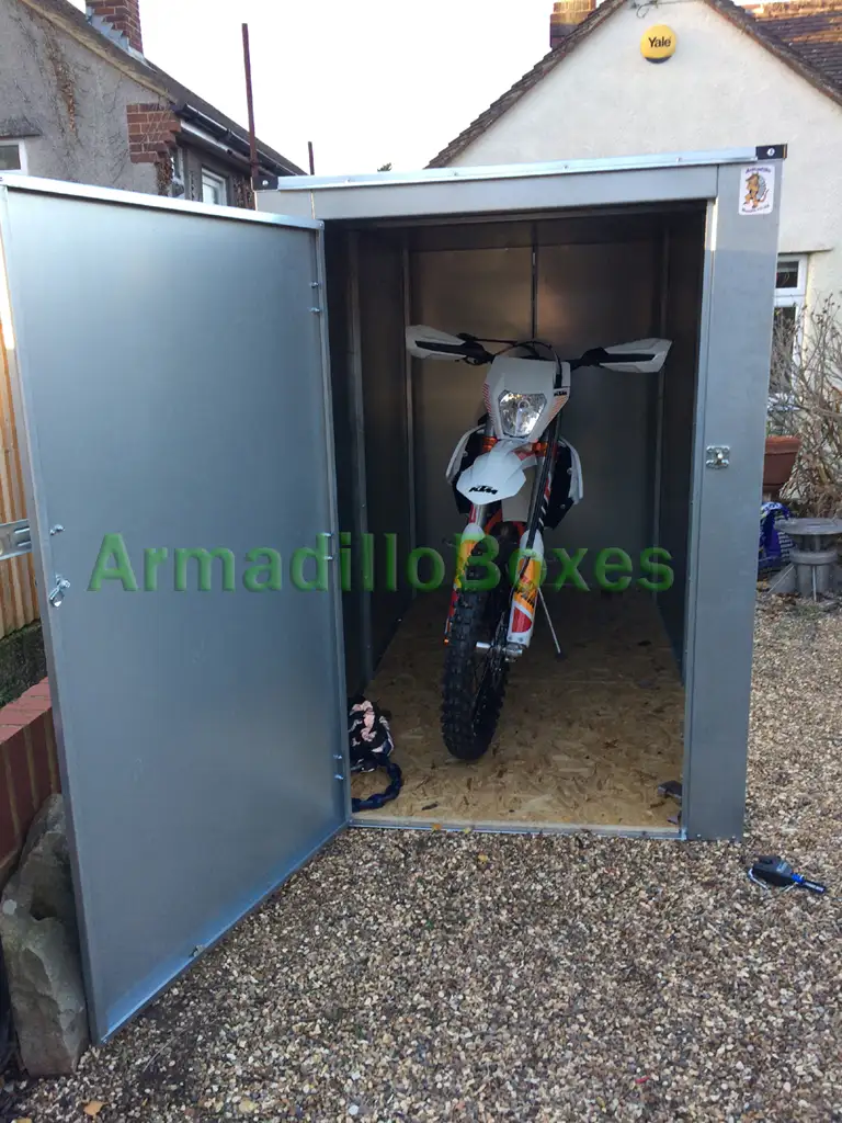 armadilloboxes motorcycle shed with ktm inside