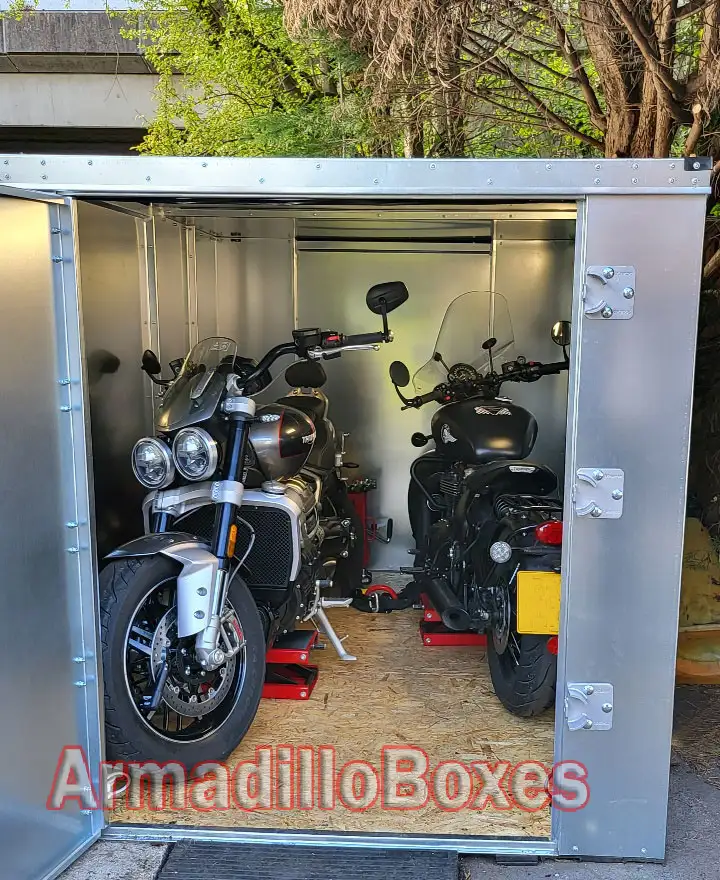 skinny double motorcycle shed