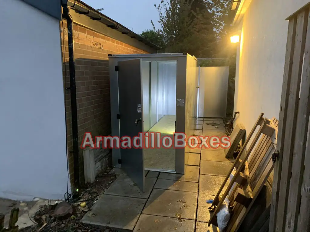 16ft long 4ft wide storage unit with front and side access door